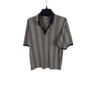 Trader Bay Golf Striped Polo Shirt Black Collar 100% Cotton Mens L Performance